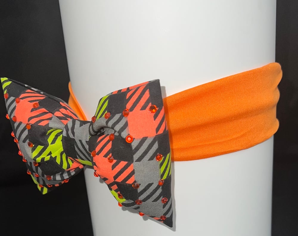 Image of Orange & Black PUFFIE BOW Headband 