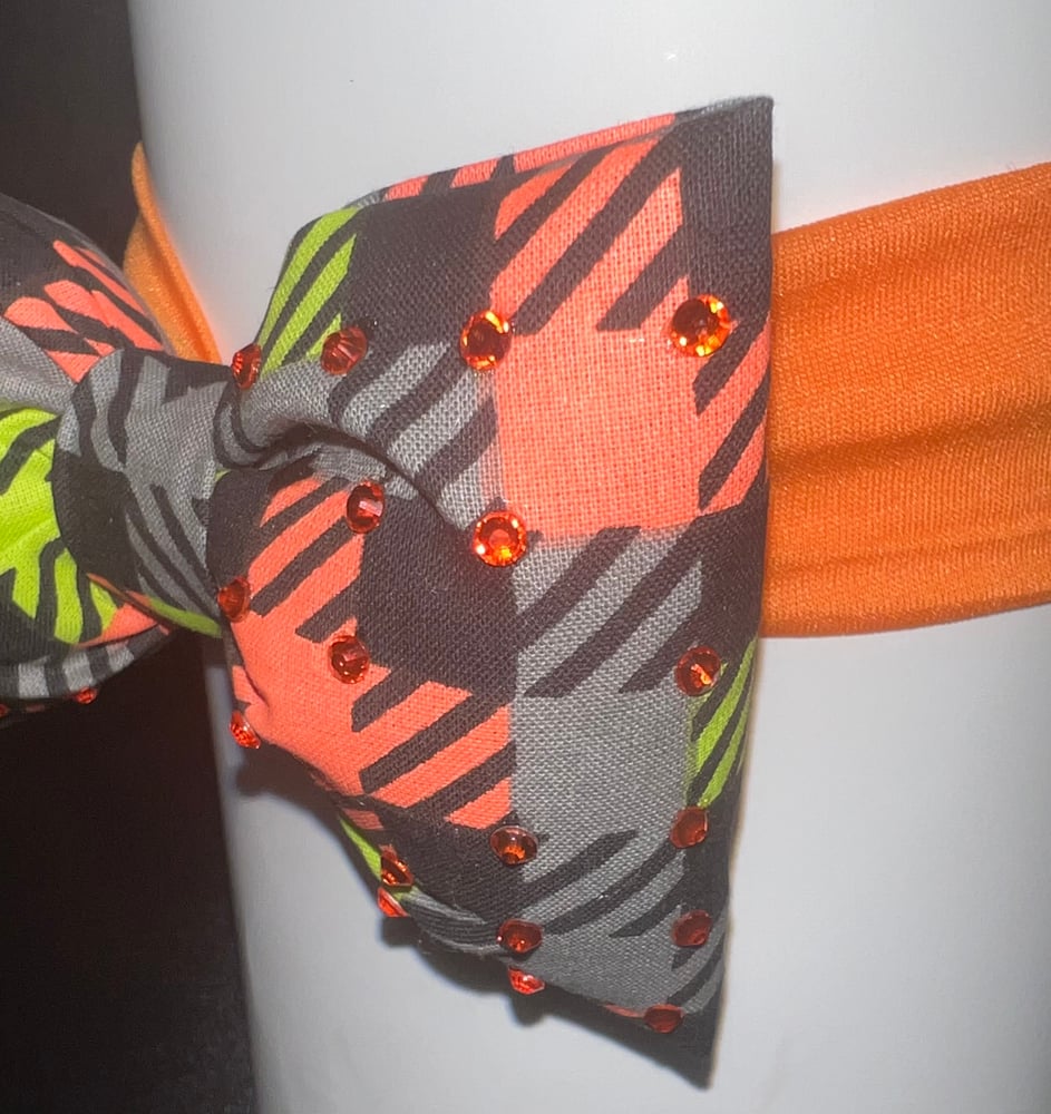 Image of Orange & Black PUFFIE BOW Headband 