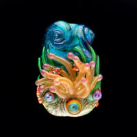 Image 1 of XXL. Peachy Orange Anemone with Clownfish Coral Reef - Flameworked Glass Sculpture