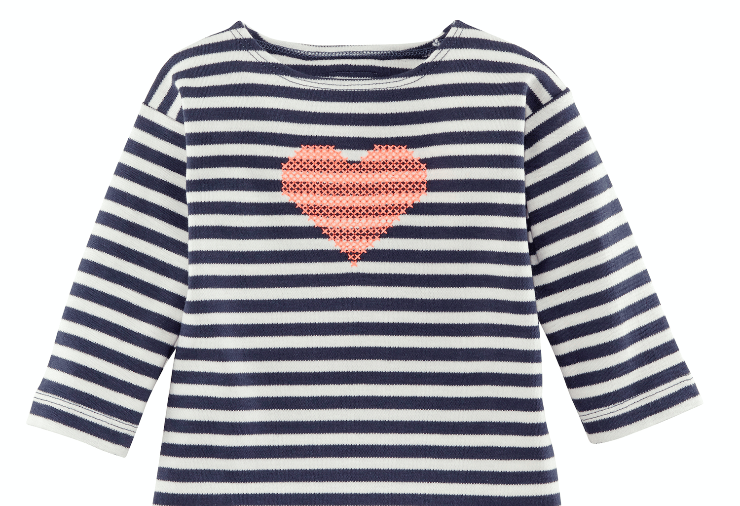 Image of Grösse 62 und 68 * blau gestreiftes T-Shirt mit einem gestickten Herzen in neon pink Art.221120 (C)