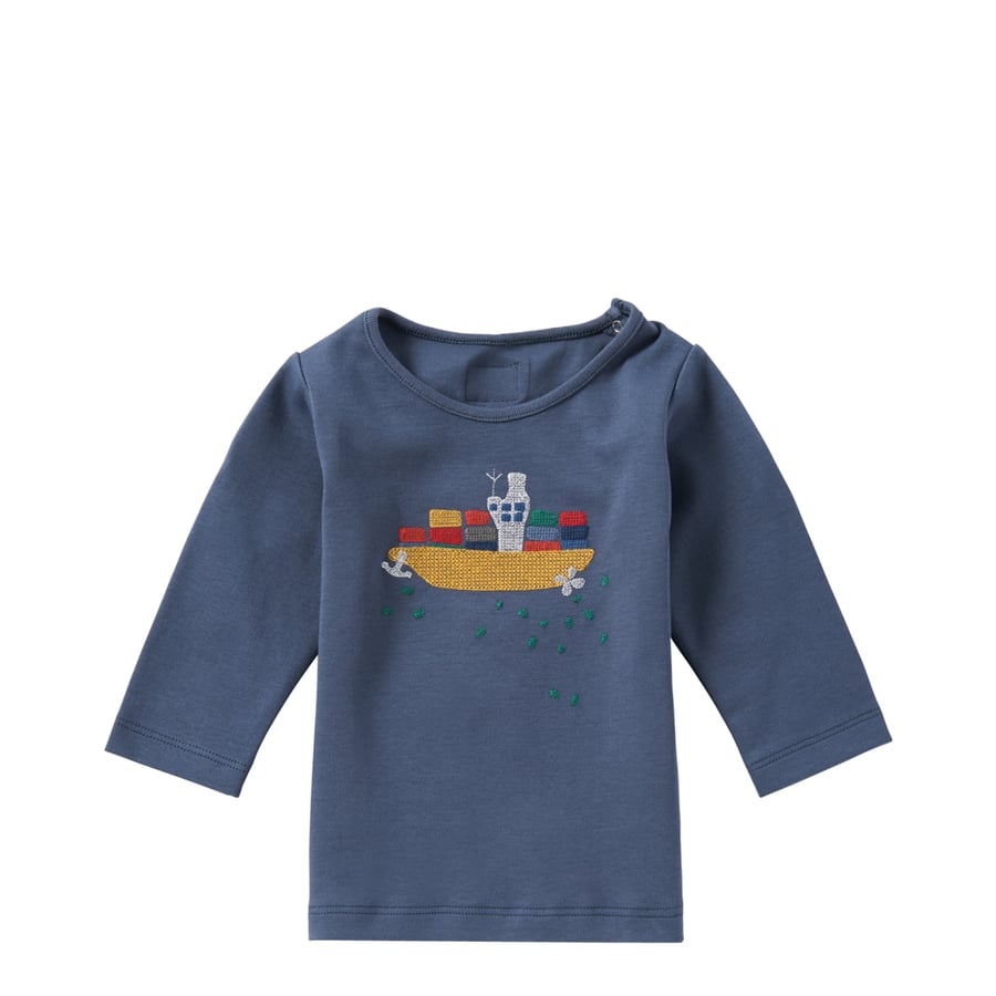 Image of T-Shirt in dunkelblau mit gesticktem Containerschiff Art.225944 (D)