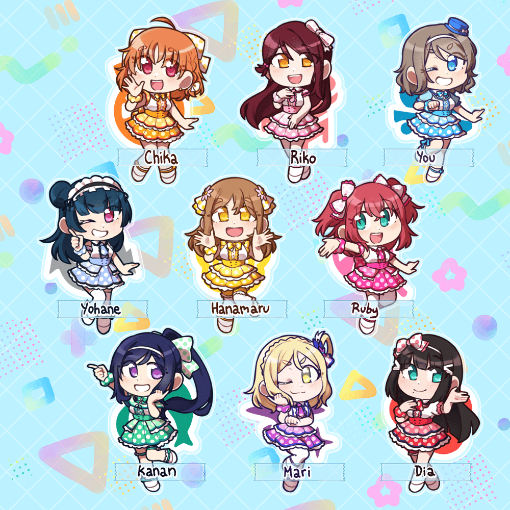 Image of Love Live!! Sunshine! Acrylic Charms by Robin (PRE-ORDER)