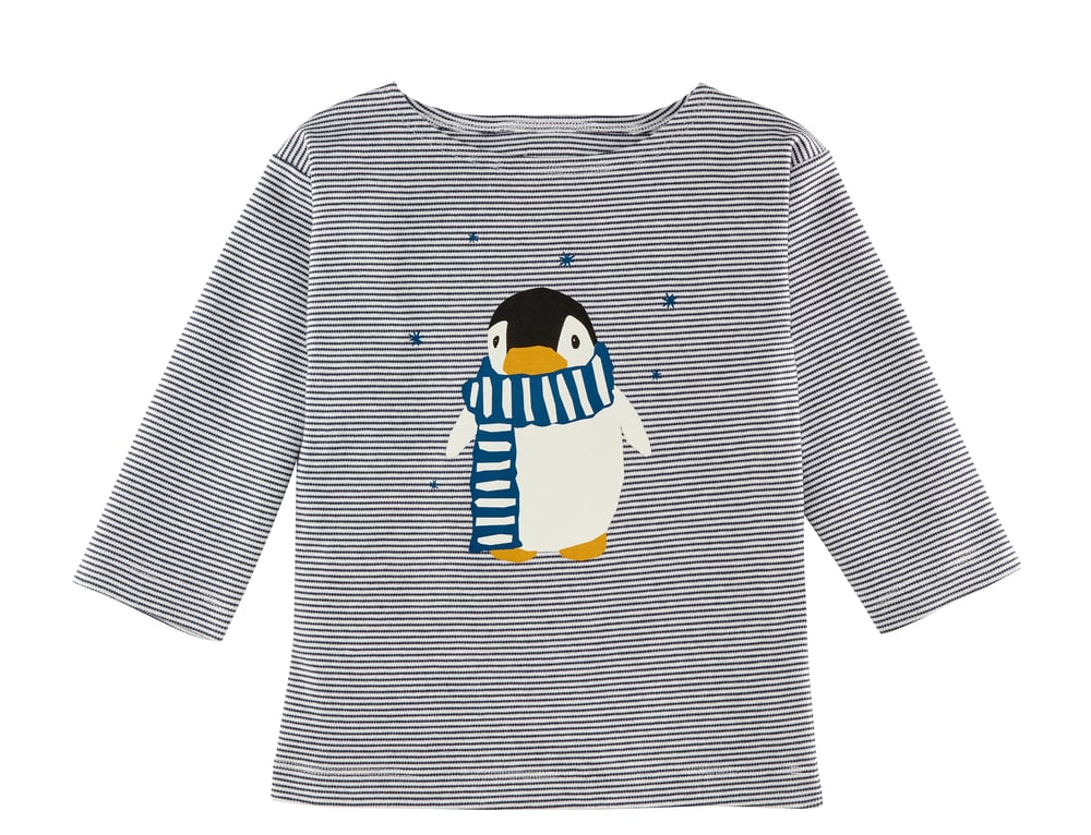 Image of 104 und 110 * Blau gestreiftes Shirt mit einem gedruckten Pinguin Art.360128 (D)