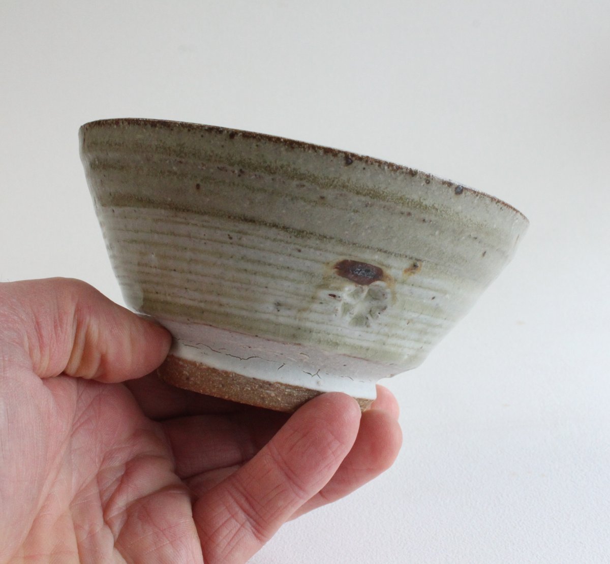 Image of Ash glazed, Stamped footed bowl