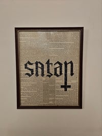 Image 4 of "Jesus/Satan ambigram" 1800's bible page with preserved spider web B