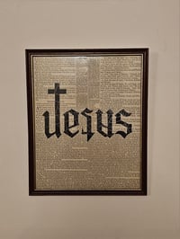 Image 3 of "Jesus/Satan ambigram" 1800's bible page with preserved spider web B