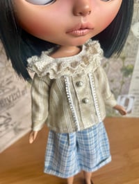Image 2 of Nineteen zero six Double ruffle collared blouse - taupe stripe
