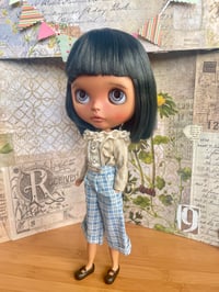 Image 4 of Nineteen zero six Double ruffle collared blouse - taupe stripe