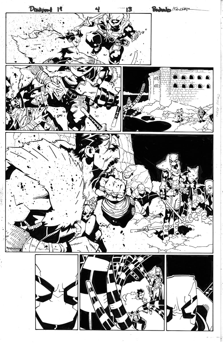 Image of DEADPOOL issue 4  page 13--includes pencils and blue line inks!
