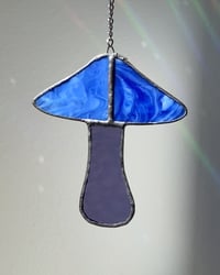 Image 1 of Stained Glass Mushroom – Iridescent Marble Blue / Purple (Small)
