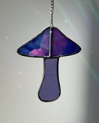 Image 4 of Stained Glass Mushroom – Iridescent Marble Blue / Purple (Small)