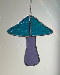 Image 5 of Stained Glass Mushroom – Wavy Iridescent Teal / Purple (Small)