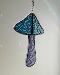 Image 3 of Stained Glass Mushroom – Wavy Iridescent Teal / Purple (Small)