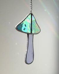 Image 4 of Stained Glass Mushroom – Wavy Iridescent Teal / Purple (Small)