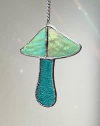Image 4 of Stained Glass Mushroom – Iridescent / Wavy Teal (Small)