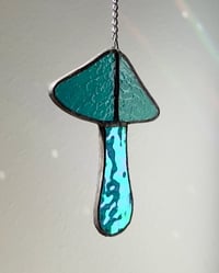 Image 5 of Stained Glass Mushroom – Iridescent / Wavy Teal (Small)