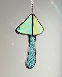 Image 2 of Stained Glass Mushroom – Iridescent / Wavy Teal (Small)