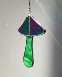 Image 3 of Stained Glass Mushroom – Iridescent Wavy Green / Marble Green (Small)