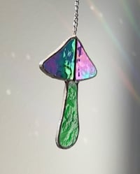 Image 4 of Stained Glass Mushroom – Iridescent Wavy Green / Marble Green (Small)