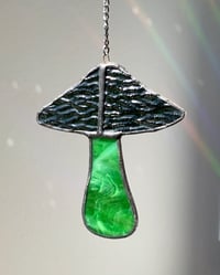 Image 5 of Stained Glass Mushroom – Iridescent Wavy Green / Marble Green (Small)