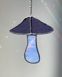 Image 1 of Stained Glass Mushroom – Purple / Iridescent Marble Baby Blue (Small)