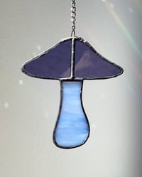 Image 2 of Stained Glass Mushroom – Purple / Iridescent Marble Baby Blue (Small)