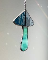 Image 2 of Stained Glass Mushroom – Wavy Teal-Blue / Marble Teal-Aqua (Small)