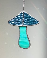 Image 1 of Stained Glass Mushroom – Wavy Teal-Blue / Marble Teal-Aqua (Small)