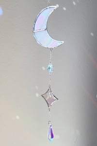 Image 1 of  Stained Glass Moon + Star Mobile