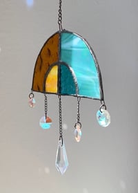 Image 5 of Stained Glass Rainbow (Orange + Iridescent Aqua/Blue) Mobile
