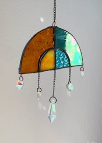 Image 3 of Stained Glass Rainbow (Orange + Iridescent Aqua/Blue) Mobile