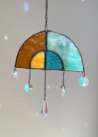 Image 1 of Stained Glass Rainbow (Orange + Iridescent Aqua/Blue) Mobile