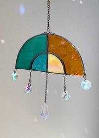 Image 2 of Stained Glass Rainbow (Orange + Iridescent Aqua/Blue) Mobile