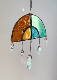Image 4 of Stained Glass Rainbow (Orange + Iridescent Aqua/Blue) Mobile