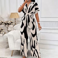 Image 1 of Fashion Jumpsuits for Women Dressy Short Sleeve Smocked High Waist Wide Leg Pants Loose Romper Outfi