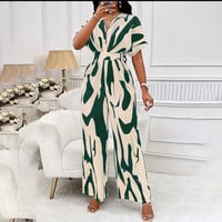 Image 2 of Fashion Jumpsuits for Women Dressy Short Sleeve Smocked High Waist Wide Leg Pants Loose Romper Outfi