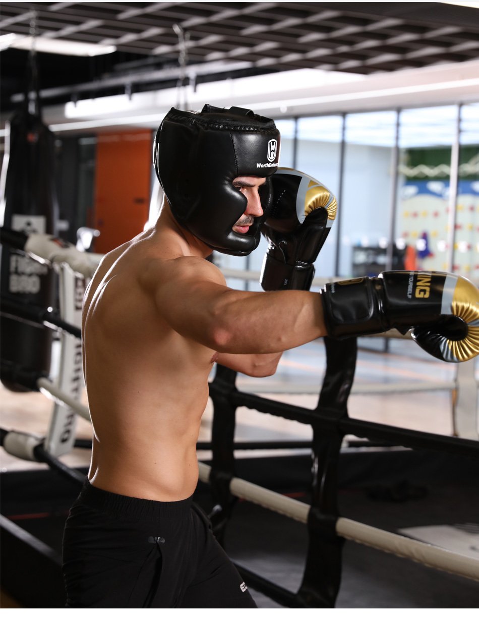 WOSWEIR Kick Boxing Helmet PU Karate Muay Thai Guantes De Boxeo Free Fight MMA Sanda Men and women