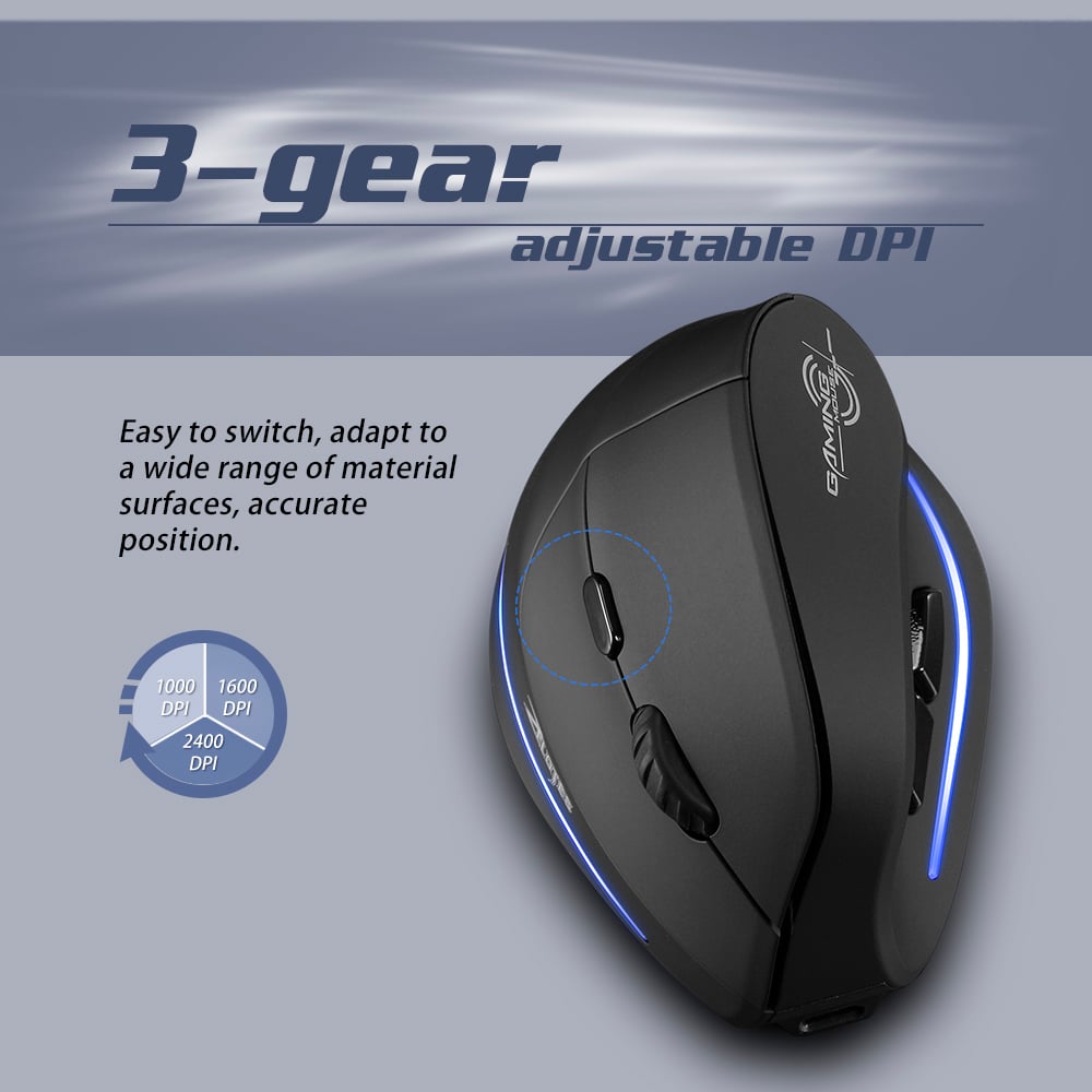 ZELOTES F-35B Wireless Gaming Mouse 2.4G+BT3.0+BT5.0 Three-mode Ergonomic Vertical Mouse 3-gear
