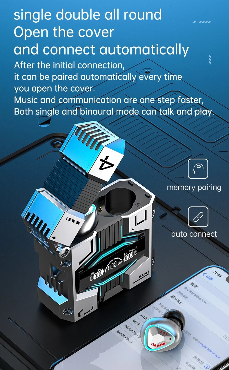 M45 TWS Wireless Bluetooth Headset Stereo Earbuds HiFi Sound Headset Gamer In-Ear Digital Display