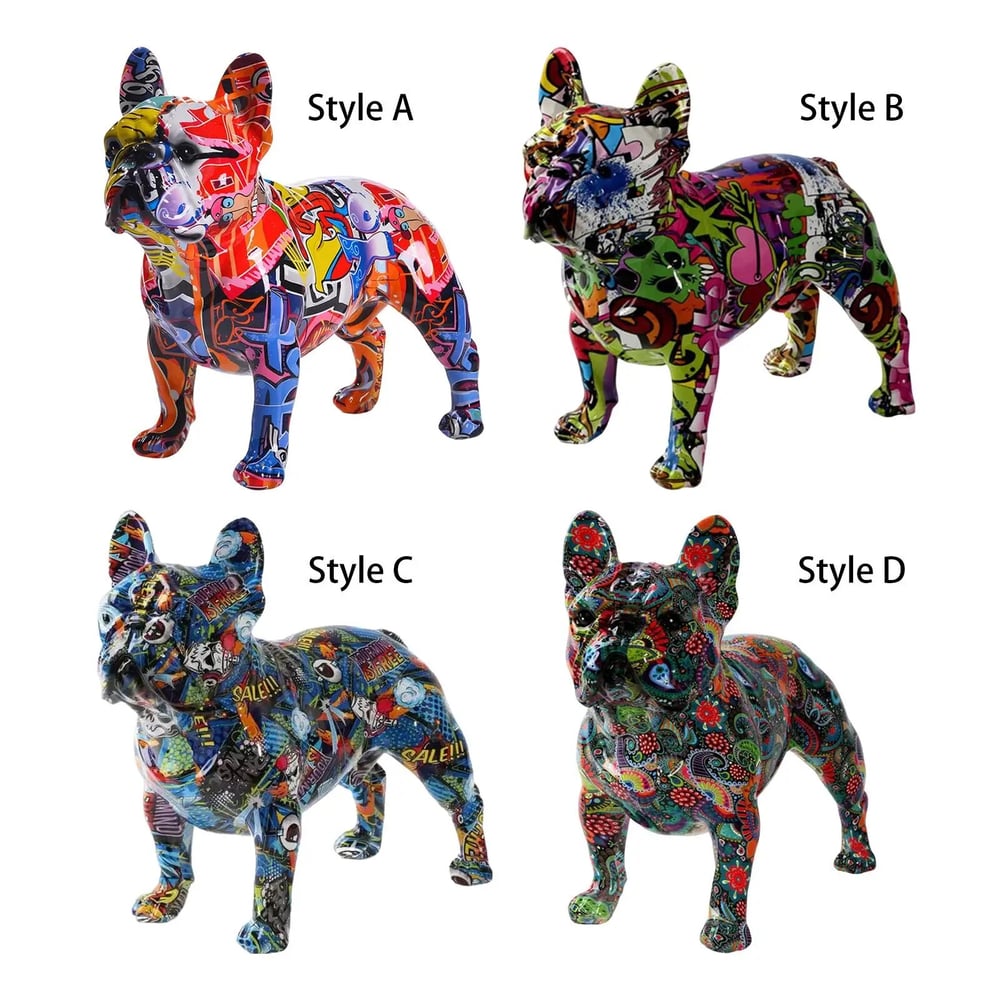 French Bulldog Statue Graffiti Art Sculpture for Home Office Decor Accents Living Room Entrance