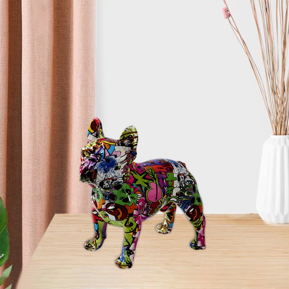 French Bulldog Statue Graffiti Art Sculpture for Home Office Decor Accents Living Room Entrance