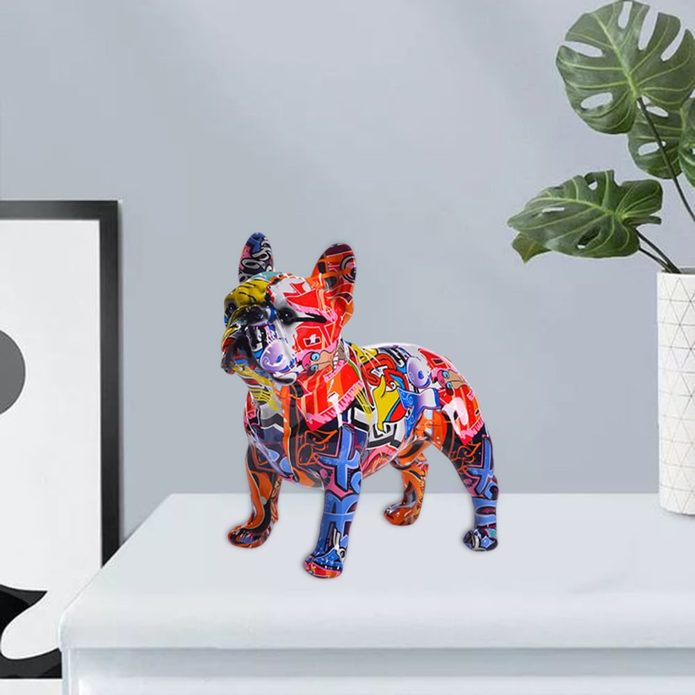 French Bulldog Statue Graffiti Art Sculpture for Home Office Decor Accents Living Room Entrance