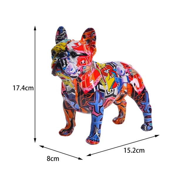 French Bulldog Statue Graffiti Art Sculpture for Home Office Decor Accents Living Room Entrance