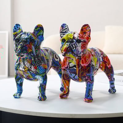 French Bulldog Statue Graffiti Art Sculpture for Home Office Decor Accents Living Room Entrance