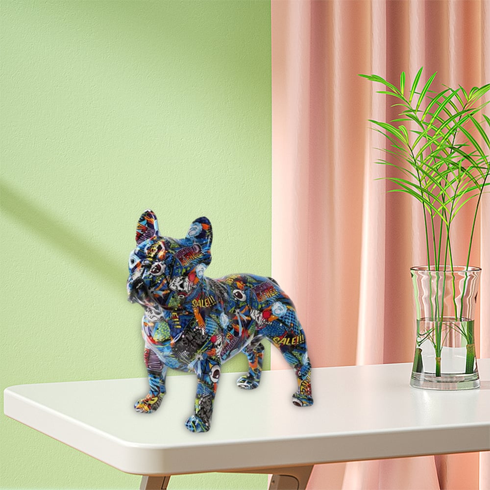 French Bulldog Statue Graffiti Art Sculpture for Home Office Decor Accents Living Room Entrance