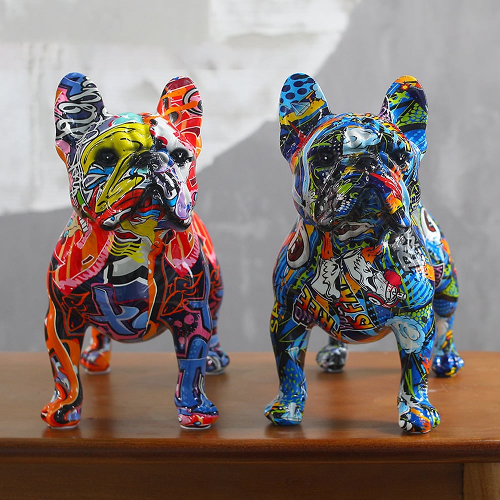 French Bulldog Statue Graffiti Art Sculpture for Home Office Decor Accents Living Room Entrance