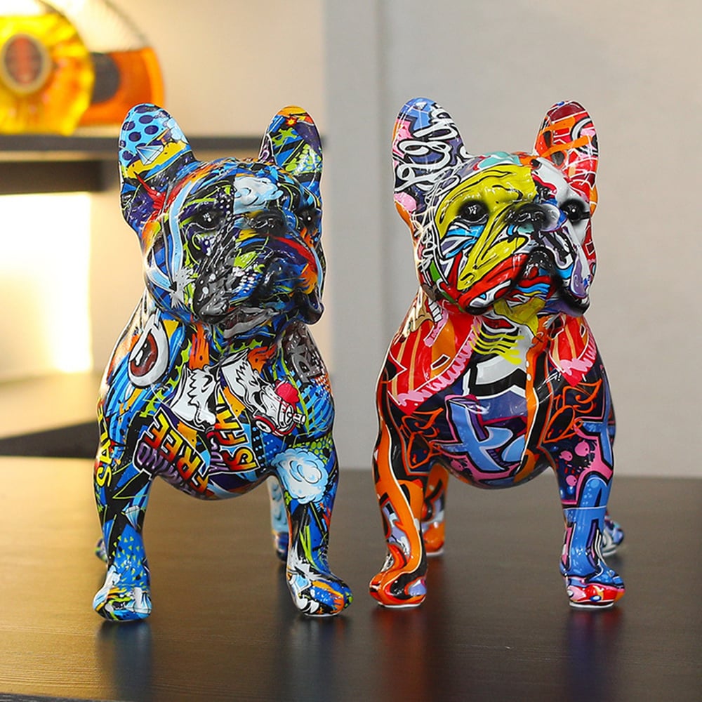 French Bulldog Statue Graffiti Art Sculpture for Home Office Decor Accents Living Room Entrance