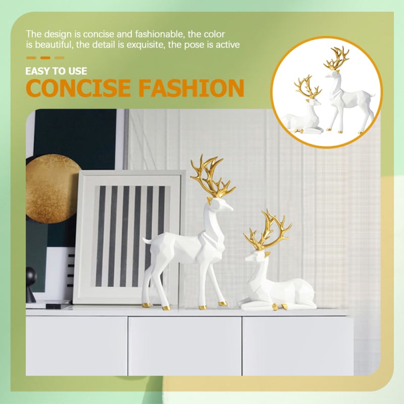 2 Pcs Gold Table Decorations Origami Elk Ornaments Modern Accents Desk Christmas Reindeer Indoor