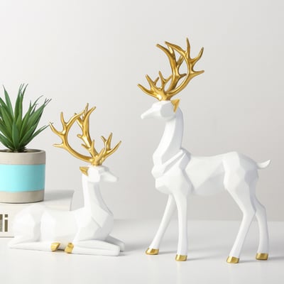 2 Pcs Gold Table Decorations Origami Elk Ornaments Modern Accents Desk Christmas Reindeer Indoor