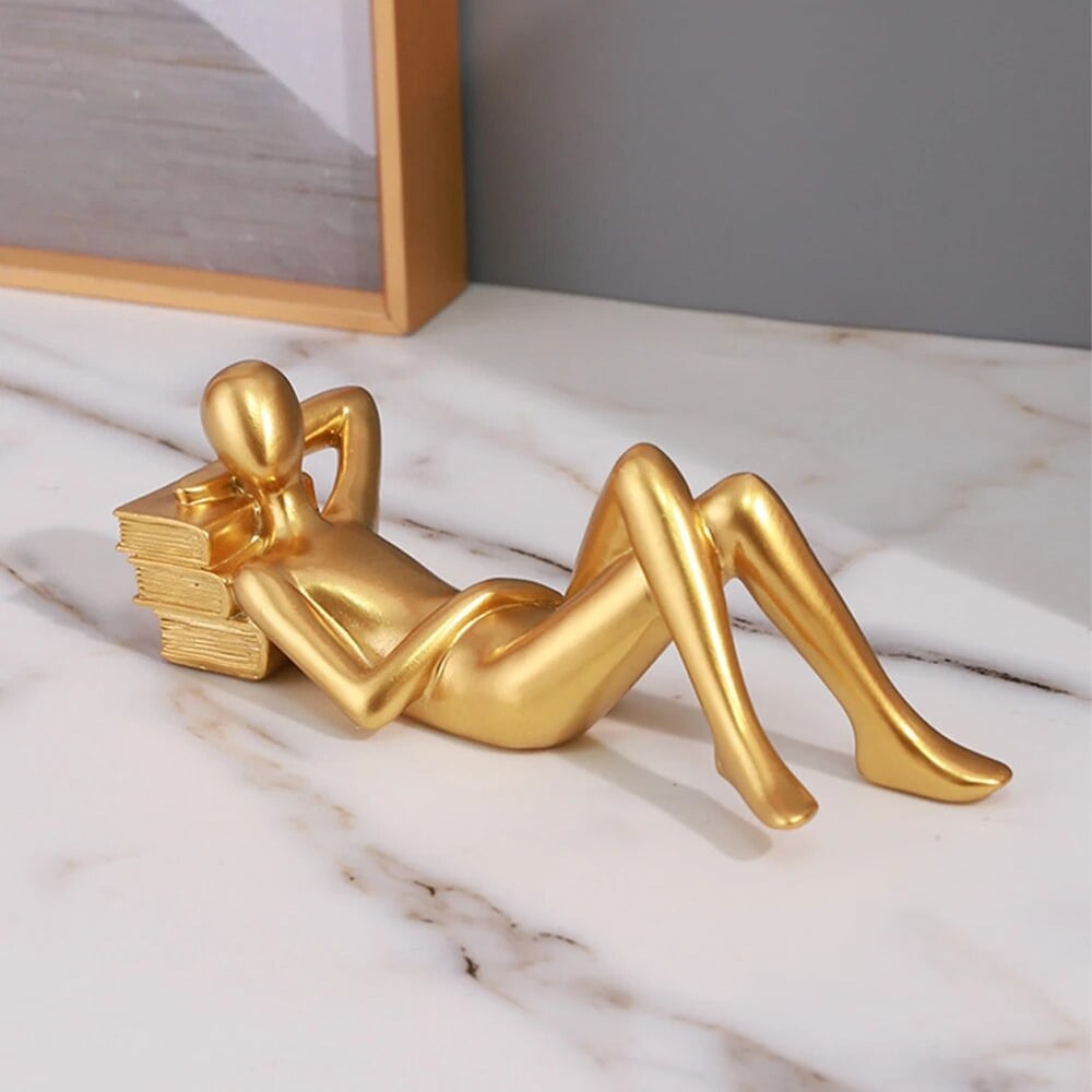 Gold Decor Reading Statue Home Decorations for Living Room Shelf Decor Accents Resin Collectible